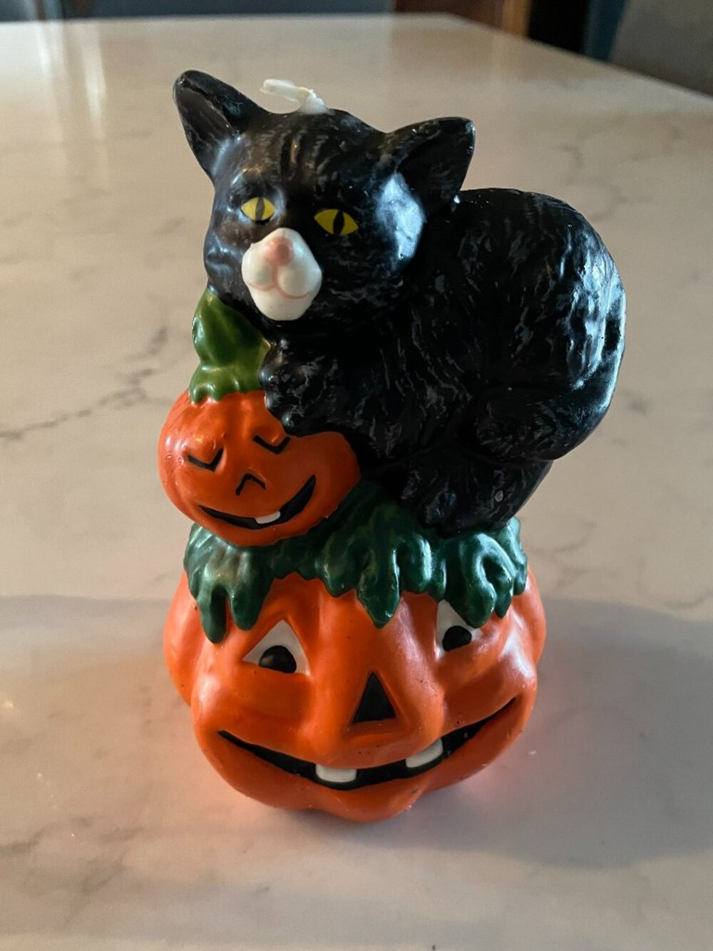 Vintage Halloween Candle Stacked Black Cat Pumpkin Kitty Jack O Lantern 1990s